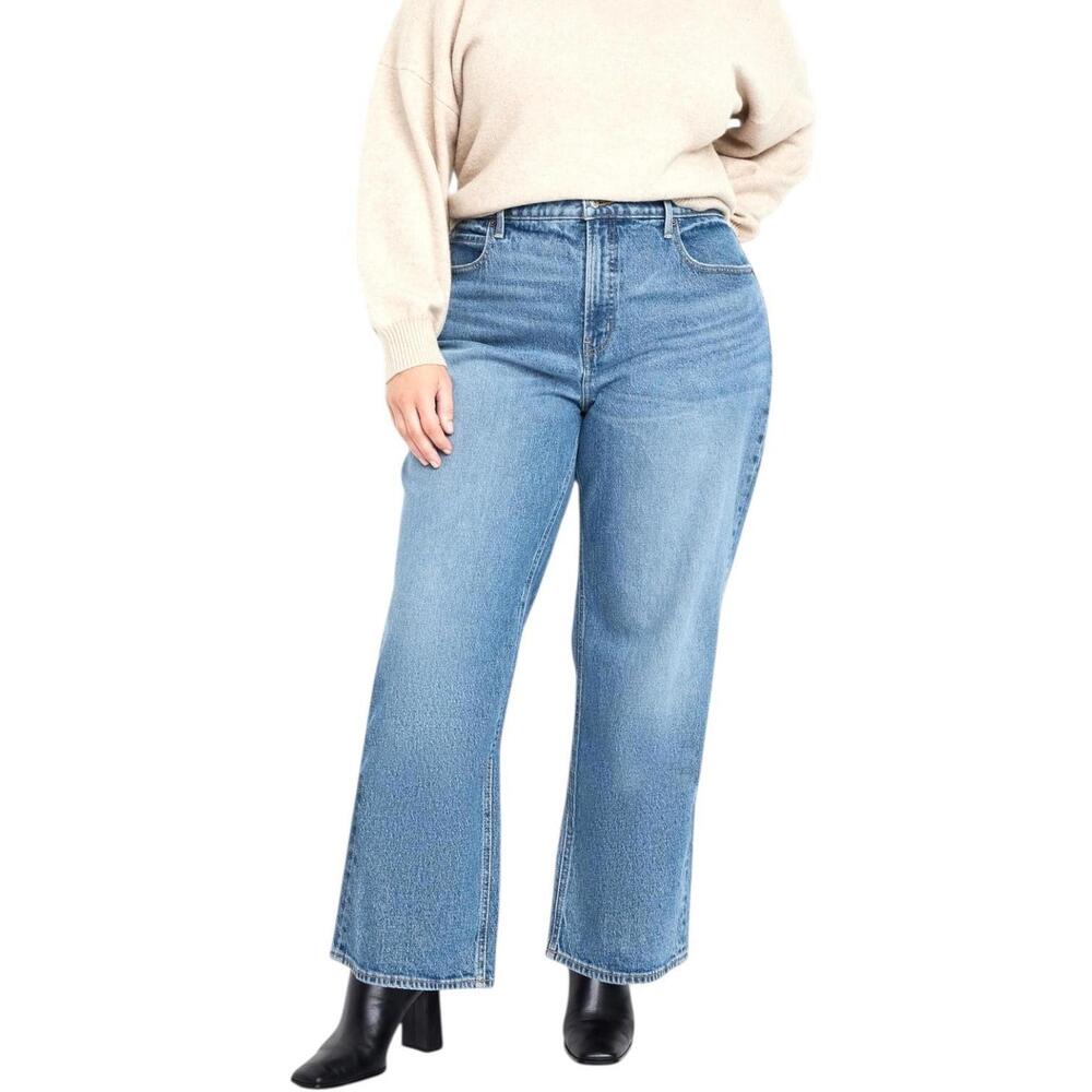 Old Navy Womens size 26 Plus Blue Extra High-Rise Wide Leg Stretch Denim Jeas
